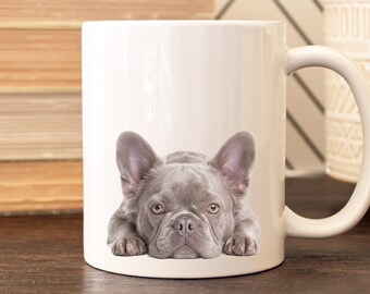 Lilac Fluffy Frenchie Portrait Mug | French Bulldog Ceramic Coffee Cup (11oz, 15oz)