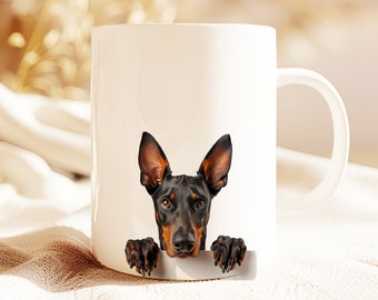 Doberman Pinscher Peeking Portrait Mug | Doberman Portrait Mug | Dog Lover Gift Coffee Cup | Dog Owner Tea Cup Gift