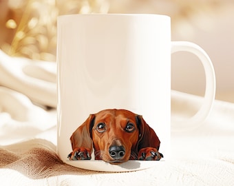 Dachshund Peeking Portrait Mug | Dachshund Portrait Mug | Dog Lover Gift Coffee Cup | Dog Owner Tea Cup Gift