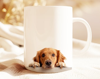Golden Retriever Peeking Portrait Mug | Golden Retriever Portrait Mug | Dog Lover Gift Coffee Cup | Dog Owner Tea Cup Gift