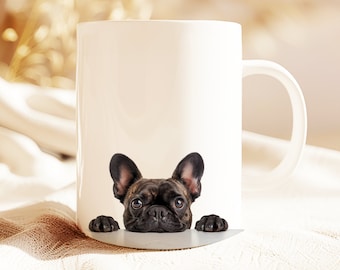French Bulldog Peeking Portrait Mug | Frenchie Portrait Mug | Dog Lover Gift Coffee Cup | Dog Owner Tea Cup Gift