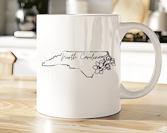 North Carolina Mug | NC State Map, Floral Accent