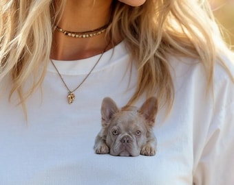 Isabella French Bulldog Peeking Portrait T-Shirt | Soft Cotton Dog Lover Tee