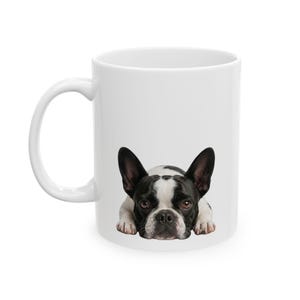 Pied Frenchie Peeking Portrait Mug | Spotted French Bulldog Ceramic Coffee Cup (11oz, 15oz) | Dog Lover Gift afbeelding 6