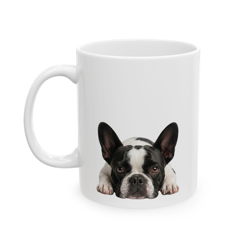 Pied Frenchie Peeking Portrait Mug | Spotted French Bulldog Ceramic Coffee Cup (11oz, 15oz) | Dog Lover Gift afbeelding 6