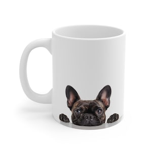 French Bulldog Peeking Portrait Mug | Frenchie Portrait Mug | Dog Lover Gift Coffee Cup | Dog Owner Tea Cup Gift image 3