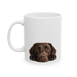 Chocolate Labrador Peeking Portrait Mug | Ceramic Coffee Cup (11oz, 15oz) image 6