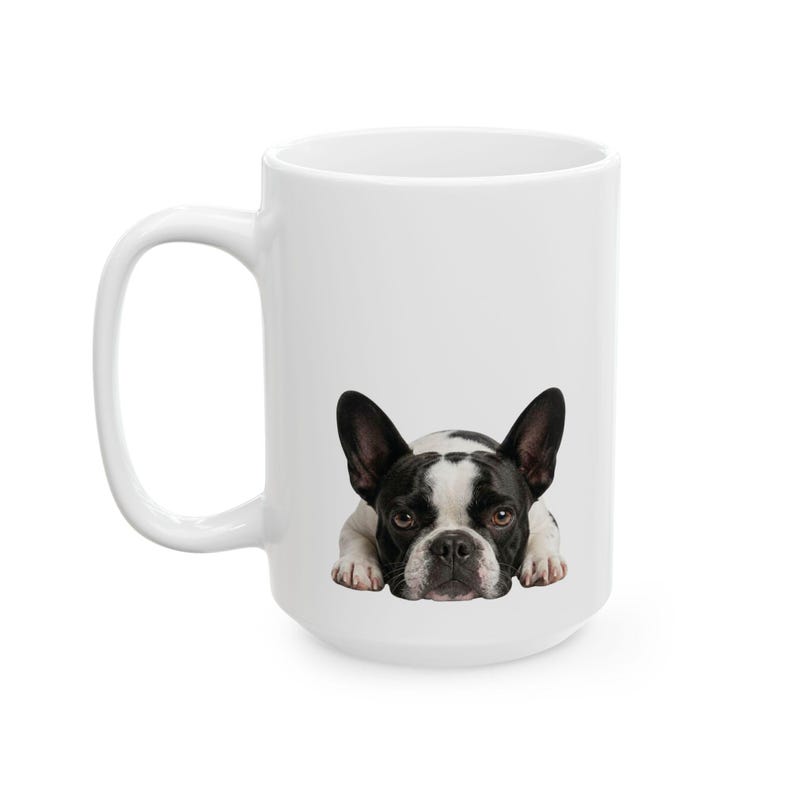 Pied Frenchie Peeking Portrait Mug | Spotted French Bulldog Ceramic Coffee Cup (11oz, 15oz) | Dog Lover Gift afbeelding 8
