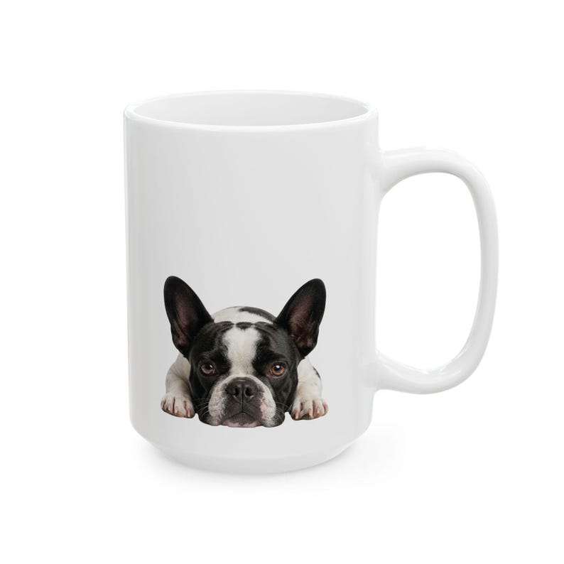 Pied Frenchie Peeking Portrait Mug | Spotted French Bulldog Ceramic Coffee Cup (11oz, 15oz) | Dog Lover Gift afbeelding 9