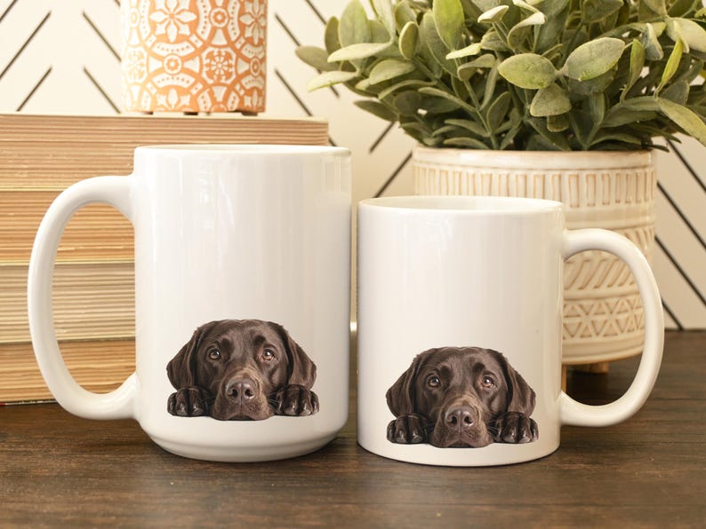 Chocolate Labrador Peeking Portrait Mug | Ceramic Coffee Cup (11oz, 15oz) image 5