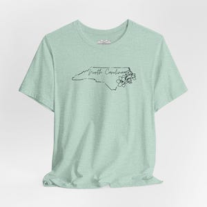 North Carolina Map Floral T-Shirt | Minimalist State Line Drawing Tee image 8