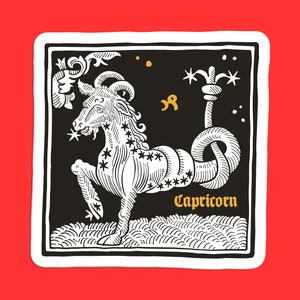 Capricorn Zodiac Sticker, Vintage Sea-Goat Decal, Mystical Astrology Art, Capricorn Tarot Card Design, Celestial Capricorn Sticker