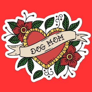 Dog Mom Tattoo Sticker: Floral Heart Design