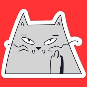 Middle Finger Cat Sticker - Funny Attitude Sticker