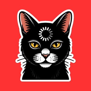 Glitching Cat Sticker | Loading Icon Cat Face Vinyl Decal | Error 404 Feline Laptop Sticker | Computer Humor Pet Gift