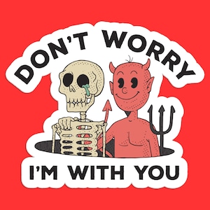 Devil Skeleton Sticker - Funny Retro Halloween Cartoon Sticker