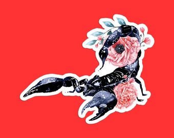 Scorpion Sticker, Scorpio Zodiac Sticker, Floral Scorpion Art, Astrology Gift