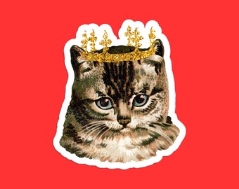 Royal Cat Sticker, Prince Cat Decal, Golden Crown Cat, Vintage Cat Art, Cat Lover Gift, Elegant Cat Sticker, Feline, Cute Cat Sticker
