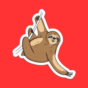 Cute Sloth Sticker, Playful Cartoon Sloth Hanging from Branch Decal for Laptops, Water Bottles, and Cars
