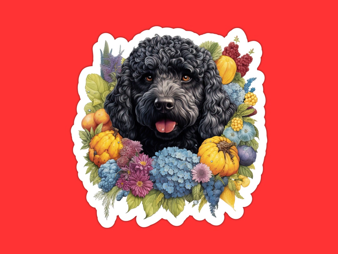 Buy Portuguese Water Dog Sticker, Curly Dog, Pumpkins Raspberries