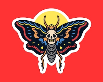 Death's Head Hawkmoth Sticker, Skull Moth, Colorful Insect, Gothic Art