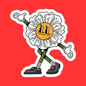 Cheerful Daisy Character Sticker | Fun Floral Cartoon Decal for Laptops, Water Bottles, and More