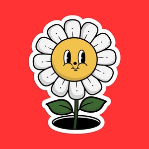 Daisy Sticker with Cute Face - Adorable Cartoon Flower Decal for Laptops, Water Bottles, Cars, and More