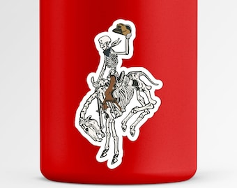 Skeleton Cowboy Riding Horse Sticker: Gothic Western Art
