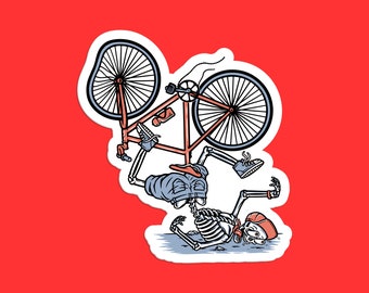 Skeleton Bike Crash Sticker - Funny Biking Accident Design