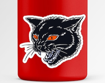 Gothic Black Cat Sticker, Fierce Cat Decal, Halloween Cat, Spooky Feline Design, Angry Cat Sticker, Gothic Art