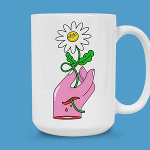 Taza con forma de mano de dibujos animados, taza de café con humor negro y divertido, diseño artístico caprichoso, regalo único, 12 oz o 15 oz