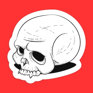 Cartoon Skull Sticker, Exaggerated Skull Design, Black and White Skull Art, Unique Skull Illustration, Deep Eye Sockets Skull