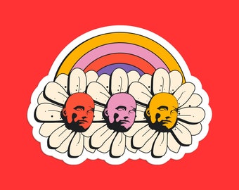 Pop Art Faces in Flowers Sticker, Colorful Rainbow Design, Quirky Artistic Sticker