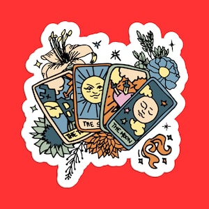 Tarot Card Sticker - Mystic Tarot Cards and Flowers Decal