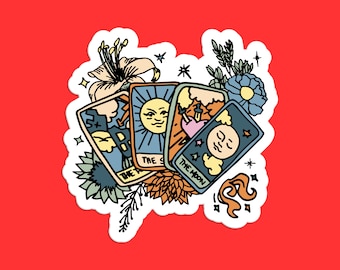 Adesivo de cartas de tarô - Decalque de cartas de tarô místico e flores