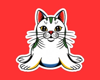 Lucky Cat Sticker | Colorful Maneki Neko Vinyl Decal | Kawaii Fortune Cat | Japanese-Inspired Good Luck Charm