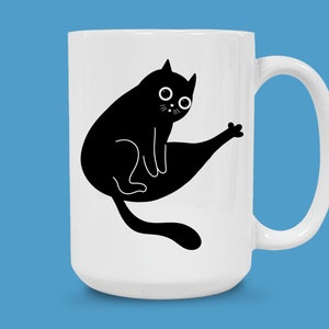 Black Cat Mug, Funny Cartoon Coffee Cup, Cute Whimsical Cat Design, Playful Cat Lover Gift, 12 oz or 15 oz