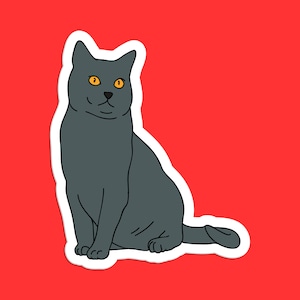 Chartreux Cat Sticker: Grey French Breed with Orange Eyes