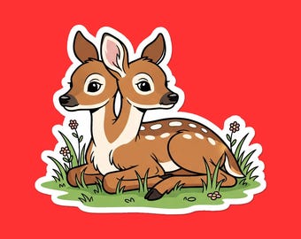 Two Headed Fawn Deer Sticker | Cryptid Deer Vinyl Decal | Mythical Creature Laptop Sticker | Oddity Animal Gift