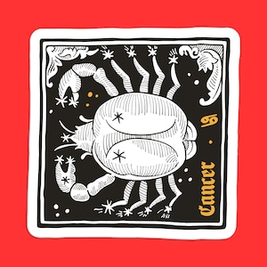 Krebs Sternzeichen Aufkleber, Krabbensymbol Aufkleber, Mystische Astrologie Kunst, Krebs Tarot Karten Design, himmlischer Krebs Aufkleber