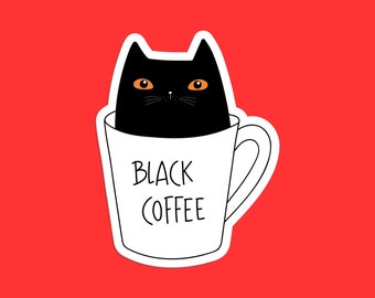 Adesivo gatto caffè nero - decalcomania divertente per tazza da caffè