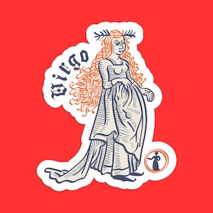 Adesivo do Zodíaco de Virgem, decalque do símbolo da donzela, arte da astrologia vintage, design de cartão de tarô de Virgem, adesivo de Virgem Celestial