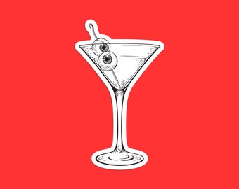 Eyeball Martini Sticker, Spooky Halloween Cocktail, Black and White Horror Sticker, Martini Glass Decal
