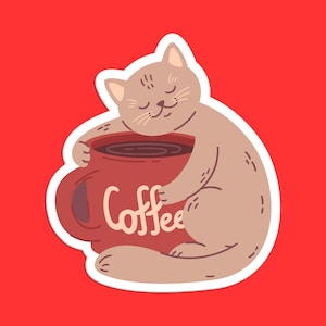 Cute Cat Coffee Sticker - Cozy Coffee Lover Decal