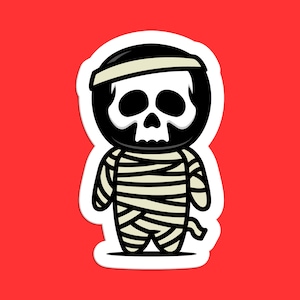 Cute Mummy Skeleton Sticker, Halloween Cartoon Mummy Art, Chibi Mummy Decor, Fun Halloween Sticker, Gothic Mummy Sticker, Spooky Mummy Art