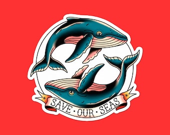Save Our Seas Whale Sticker | Ocean Conservation Vinyl Decal | Marine Life Laptop Sticker | Environmental Gift
