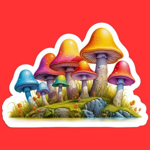 Colorful Mushroom Cluster Sticker, Whimsical Mushroom Decal for Laptops, Water Bottles, and Cars