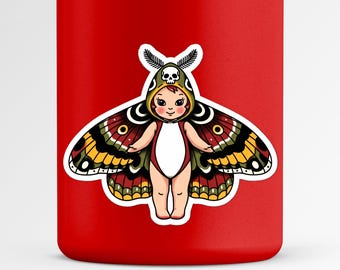Moth Fairy Child Sticker | Cute Butterfly Wings Vinyl Decal | Skull Insect Laptop Sticker | Nature Fantasy Gift