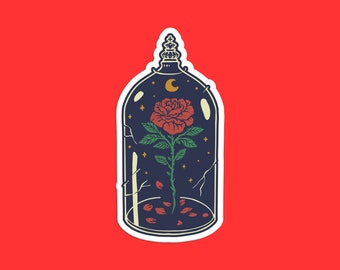 Enchanted Rose Sticker, Whimsical Glass Dome Rose Decal, Magic Floral Sticker