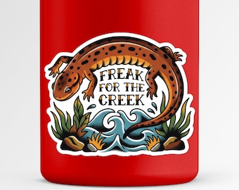 Freak for the Creek Salamander Sticker | Spotted Salamander Vinyl Decal | Nature Nerd Amphibian | Water Bottle Laptop